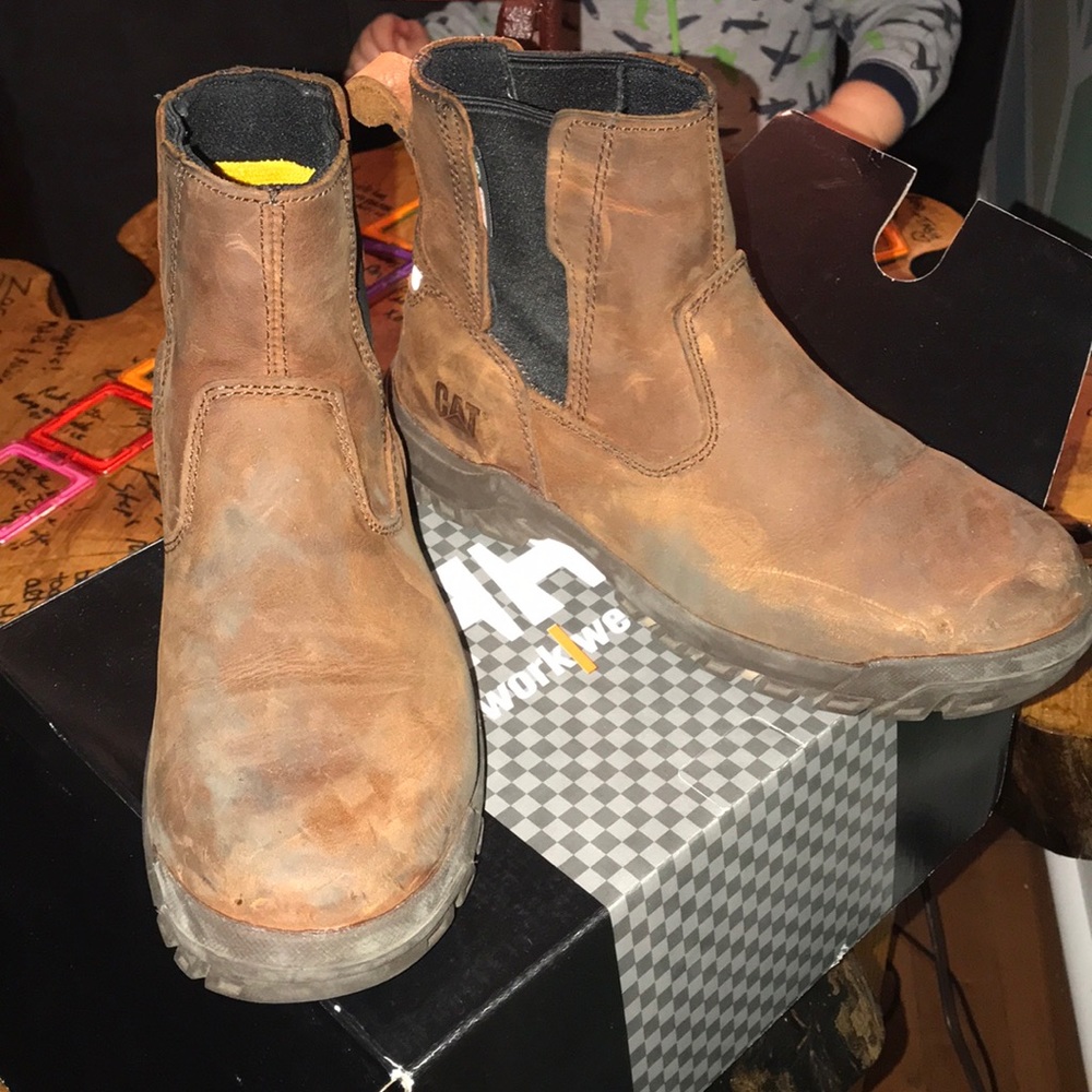 Steel toe brown boots